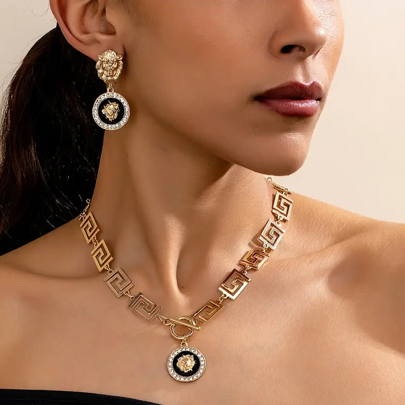 Imported Lion Emblem Necklace & Earrings