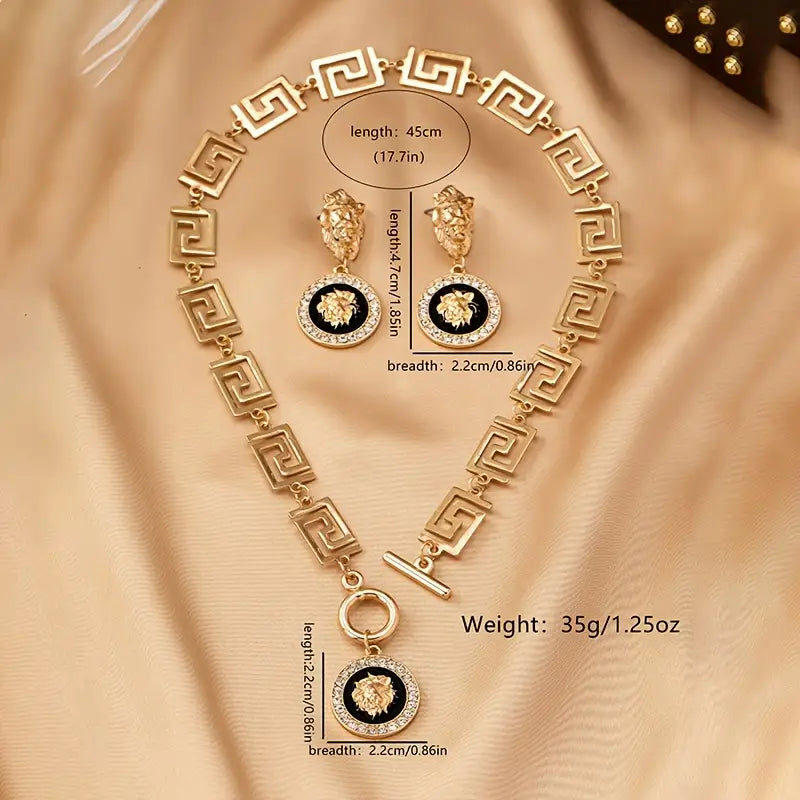 Imported Lion Emblem Necklace & Earrings