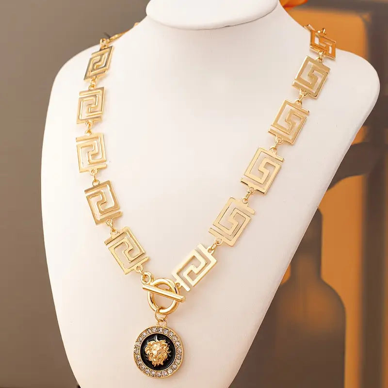 Imported Lion Emblem Necklace & Earrings