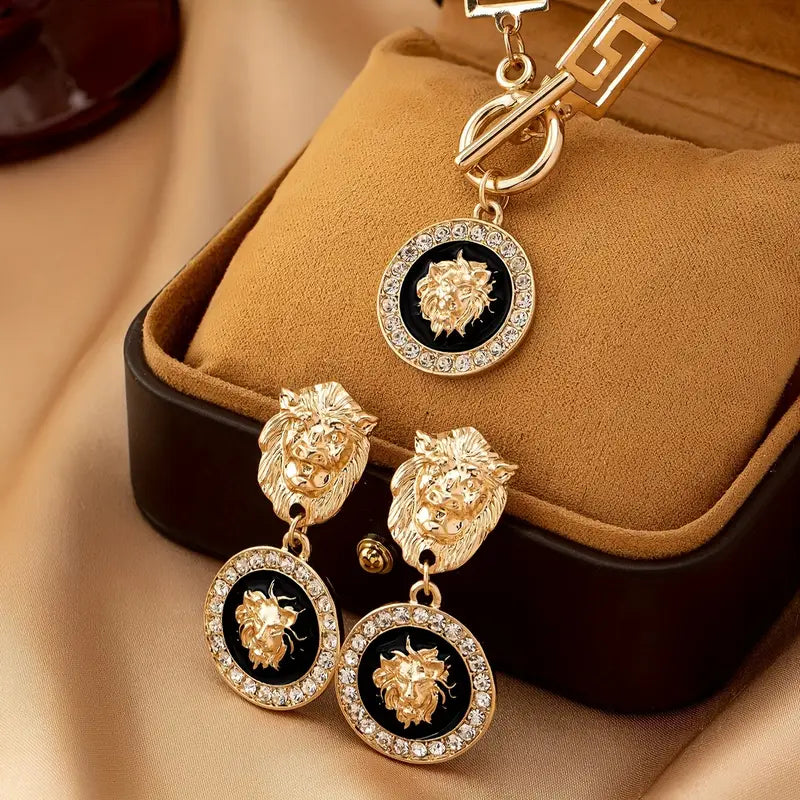 Imported Lion Emblem Necklace & Earrings